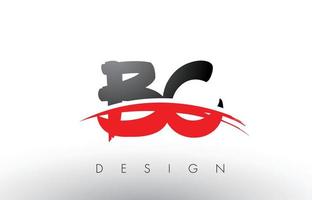 letras del logotipo del cepillo bc bc con frente de cepillo swoosh rojo y negro vector