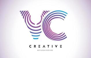 VC Lines Warp Logo Design. Letter Icon Made with Purple Circular Lines. vector