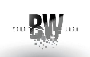 Logotipo de letra bw bw pixel con cuadrados negros rotos digitales vector