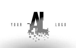 Logotipo de letra al al pixel con cuadrados negros rotos digitales vector
