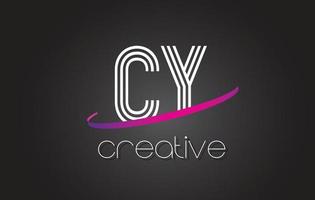 Logotipo de letra cy cy con diseño de líneas y swoosh morado. vector