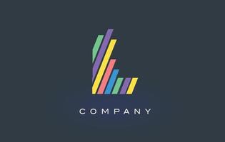 Logotipo de letra l con vector de diseño de líneas coloridas. ilustración de icono de letra de arco iris