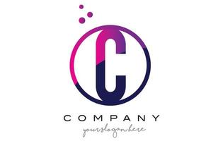 C Circle Letter Logo Design with Purple Dots Bubbles vector