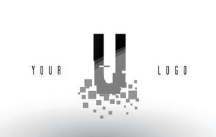 U Pixel Letter Logo with Digital Shattered Black Squares vector