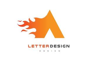 A Letter Flame Logo Design. Fire Logo Lettering Concept. vector