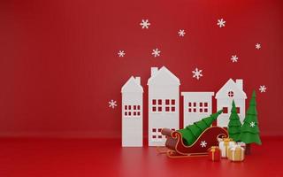 3d merry christmas on red background with snowman photo