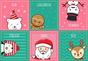 Cute christmas character greeting merry christmas and happy new year cartoon doodle card background illustration vector