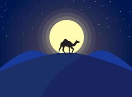 The night of the desert. The walking camel vector