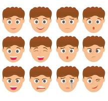 Boy with his expression and his emotions. 12 sets emoticon boy character. vector