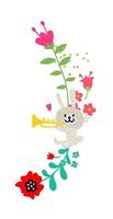 Illustration of a trumpet bunny. Vector. Rabbit in colors. Children's cartoon, doodle style. Illustration for postcard or congratulations. Institutions for children. vector