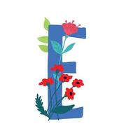 Ilustración de la letra en plantas y flores. vector. monograma para banner, tarjeta de felicitación. composición de ramos y plantas, herbario. estilo de dibujos animados. la imagen del verano y la primavera. vector