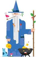 Wizard in a cartoon flat style. Illustration of the druid character. Image is isolated on white background. Character design. Company character. Image for wallpaper, print and web. vector