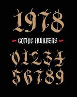 The numbers are in the Gothic style. Vector. Symbols isolated on white background. Calligraphy and lettering. Medieval figures. Individual symbols. Elegant font for tattoo. A set of inscriptions. vector