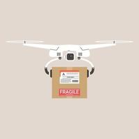 Delivery drone flying with package box vector