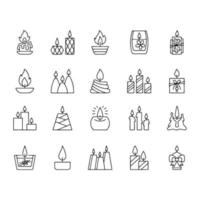 Vector set of candles icons. Black linear symbols on a white background. Editable stroke.
