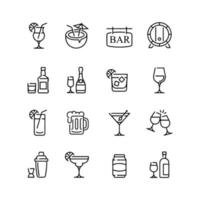 simple conjunto de iconos de líneas vectoriales relacionadas con el alcohol. contiene iconos como champán, whisky, cócteles, tragos y más. trazo editable.