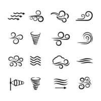 Wind weather, nature icon set. Natural movement of the air symbols. Vector line art illustration isolated on white background
