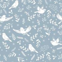 Winter seamless vector pattern with holly berries, bird and christmas branch. Part of Christmas backgrounds collection. Can be used for wallpaper, pattern fills, surface textures, fabric prints.