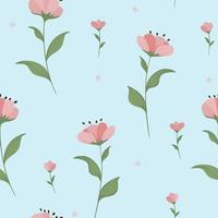 Pink delicate flowers on a blue background. Seamless summer pattern. vector