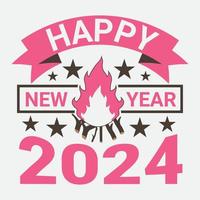 tipografía feliz año nuevo 2024 diseño de camiseta vector