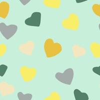 Corazones lindos de patrones sin fisuras en color de tendencia 2021. minimalismo dibujado a mano simple. papel pintado, textiles, papel de regalo, decoración. gris, dorado, amarillo, verde. amor, dia de san valentin vector