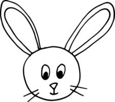 hare rabbit face hand drawn doodle. scandinavian, nordic, monochrome, minimalism. animal cute baby print sticker coloring decor