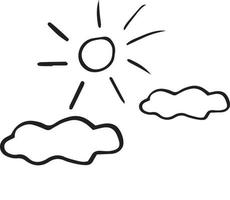 icono de sol y nubes. estilo de dibujo dibujado a mano. , minimalismo, monocromo, boceto. cielo clima simple ingenuo infantil vector