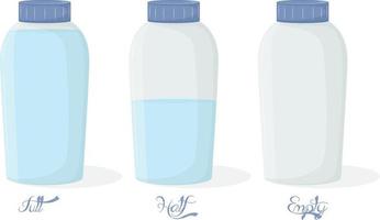 Three type of Glass bottle Isolated vector Full Half and Empty