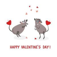 Greeting card with funny rats in love. Happy Valentines day. vector