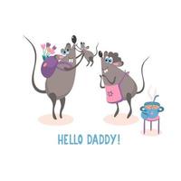 Hello daddy card with rats vector