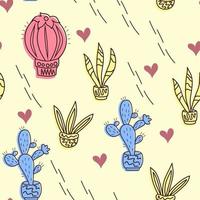 Seamless pattern with cacti and hearts. For childish clothes, surface design. Vector illustration.