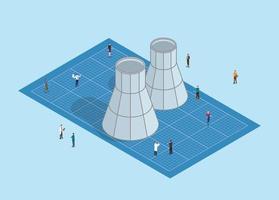 nuclear reactor technology concept blueprint or blue print development with people analysis vector