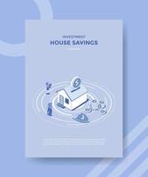 house savings investment concept for template banner and flyer with isometric outline style vector