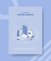 online digital health concept for template banner and flyer with isometric outline style vector