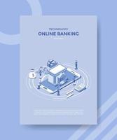 online banking concept for template banner and flyer with isometric outline style vector