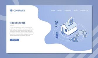 house savings concept for website template or landing homepage with isometric and outline style vector