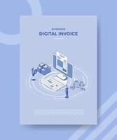 online digital invoice concept for template banner and flyer with isometric outline style vector