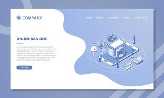 online digital banking concept for website template or landing homepage with isometric and outline style vector