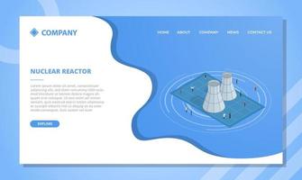 concepto de plano de reactor nuclear para plantilla de sitio web o página de inicio de aterrizaje con estilo isométrico vector