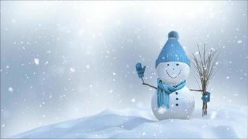 Schnee fällt mit Schneemann Weihnachtshintergrundvideo video