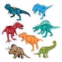 Clipart set of cute colored dinosaurs. T-rex, diplodocus, triceratops, pterodactel. Vector illustration in cartoon style