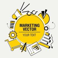 Ilustración de vector de estrategia de marketing en amarillo y negro la chica detrás del proceso mental