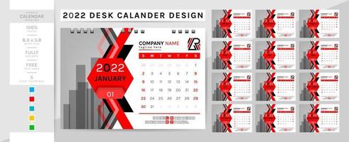 Desk calendar and planner diary template for the year 2022. This creative elegant calendar is a must for your home and office. 2 theme colorwork, black, and others. The 12-page week begins on Sunday. vector