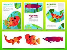 Plantilla de diseño de cubierta acuática con peces exóticos. vector