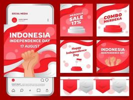 paquete de diseño de vector de venta del día de la independencia de indonesia para plantilla de publicación de redes sociales