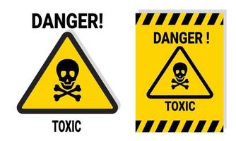 Señal de advertencia de peligro de material tóxico para seguridad laboral o de laboratorio con etiqueta adhesiva amarilla imprimible para notificación de peligro. Ilustración de vector de icono de peligro