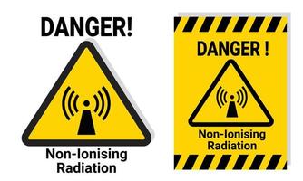 Señal de advertencia de radiación no ionizante para seguridad o materiales de laboratorio con etiqueta adhesiva amarilla imprimible para notificación. icono de peligro vector