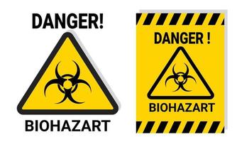 Señal de advertencia de riesgo biológico para el trabajo o la seguridad del laboratorio con una etiqueta adhesiva amarilla imprimible para la notificación. Ilustración de vector de icono de peligro