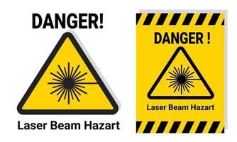 Laser light hazard warning sign for work or laboratory safety with printable yellow sticker label for notification. danger icon vector illustration