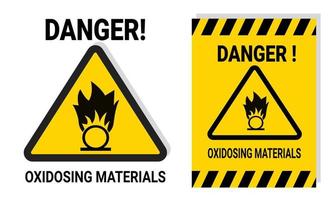 Señal de advertencia de peligro de oxidación para seguridad laboral o de laboratorio con etiqueta adhesiva amarilla imprimible para notificación. Ilustración de vector de icono de peligro